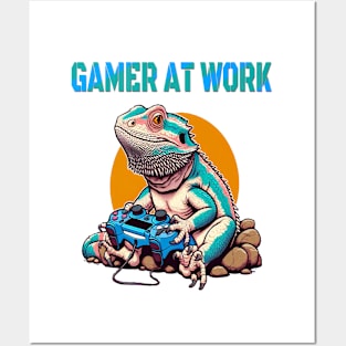 Busy Dragon Gamer Video Game Gecko Lizard Posters and Art